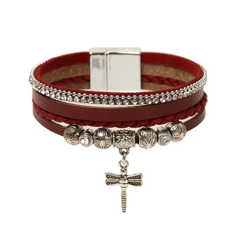 ORNAPEADIA New bohemia bracelet fashion Vintage beads sweet Multilayer leather dragonfly pendant girls festival gift | Украшения и