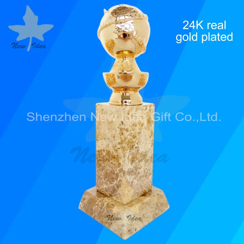24K настоящий позолоченный Золотой глобус металлический вечный трофей и