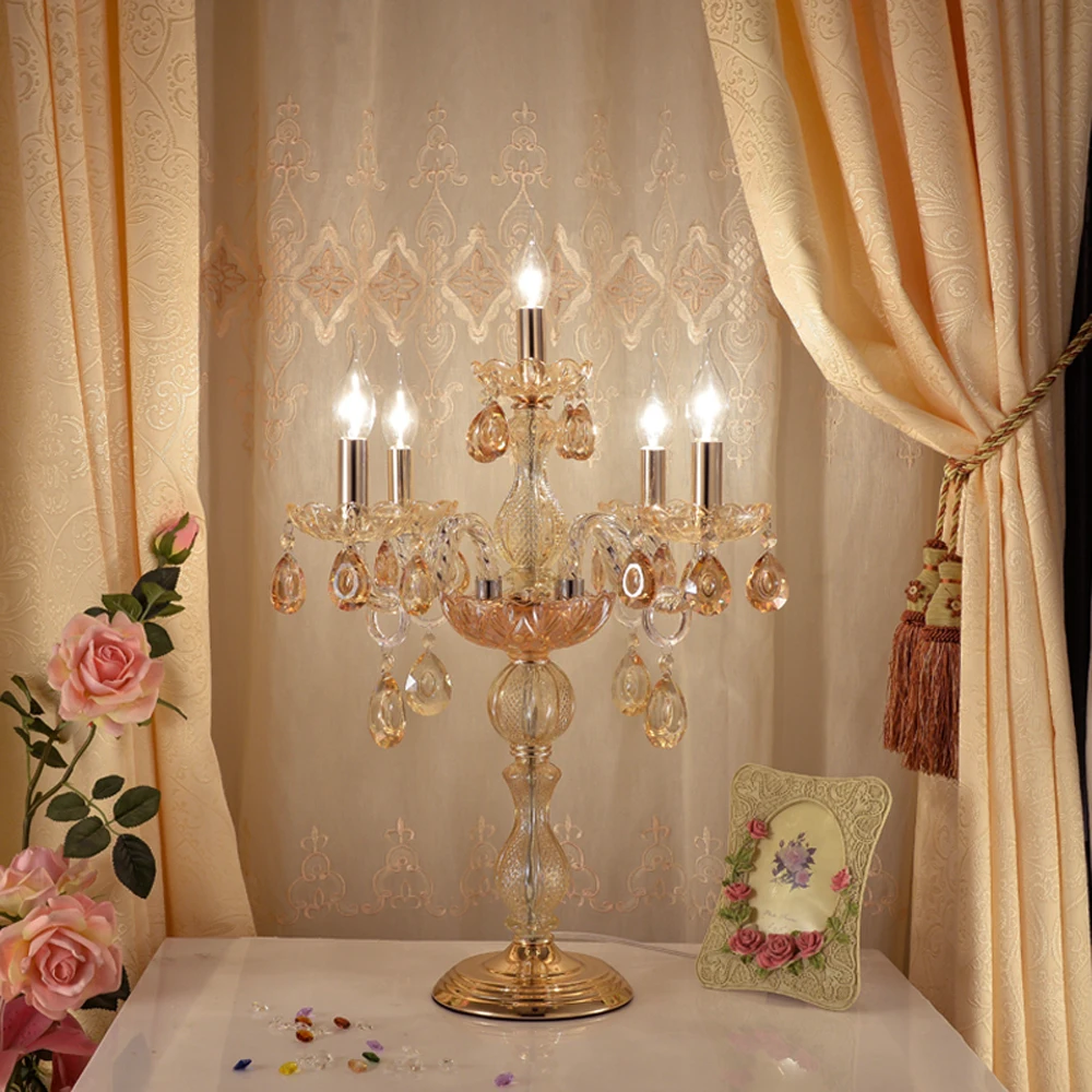 

American Modern Minimalist Crystal Table Lamps Warm Bedroom Bedside Lamp Wedding Model Villa Decoration Table Lights ZT0001#