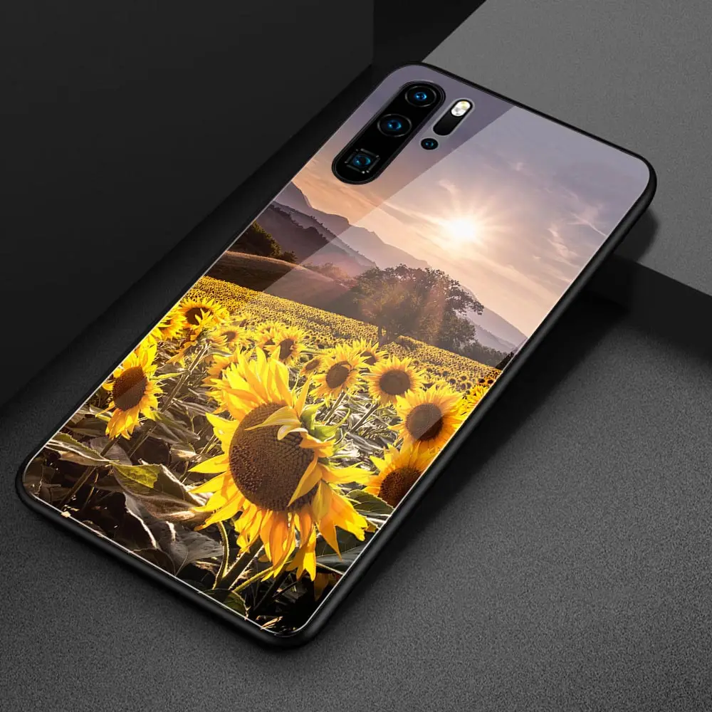 Для huawei mate 20 lite чехол Стекло nova 4 крышка с изображением подсолнуха для 9 10 pro 20x RS 3 3i