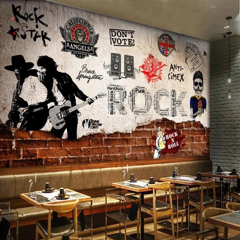 

Custom mural Europe the United States retro brick wall rock mural bar KTV background wallpaper studio wallpaper