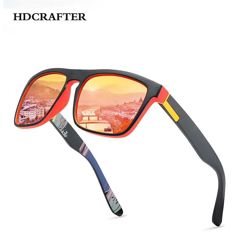 HDCRAFTER Brand Design Polarized Sunglasses For Men Matte Black Frame Fit. Painting Temples Driver Shades Sun Glasses With Case