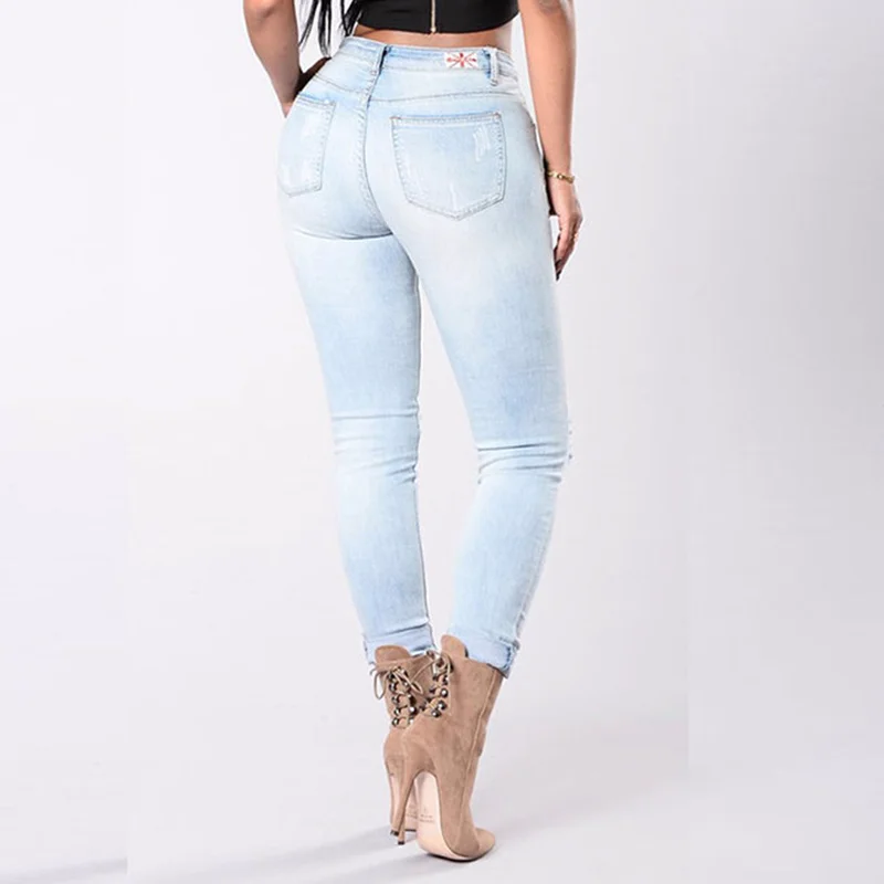 AIDAYOU summer jeans ankle length pants for club beach embroidered holes strengthened women ouc2475 |