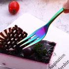 Корейские вилки в виде радуги для фруктов с длинной ручкой, вилка для десерта, торта, чая, разноцветные кухонные аксессуары с тремя зубцами, столовая посуда, набор посуды