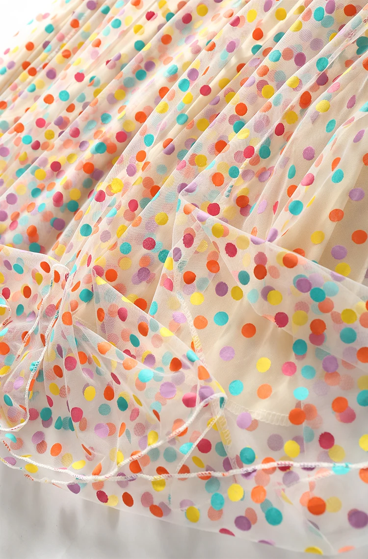 Женская Комбинированная юбка в горошек разноцветная сетчатая с эластичной