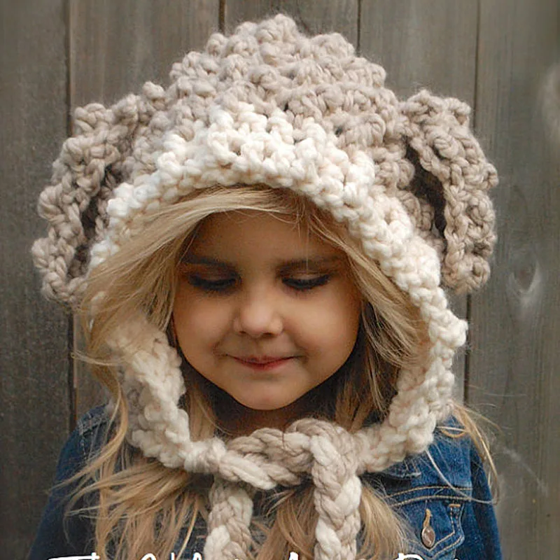 Вязаная крючком Детская зимняя шапка из ягненка ручной работы Толстая теплая