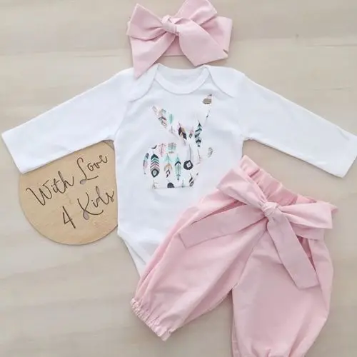 Осень 2020 Новорожденный ребенок девочка 3 шт. одежда мультфильм кролик принт