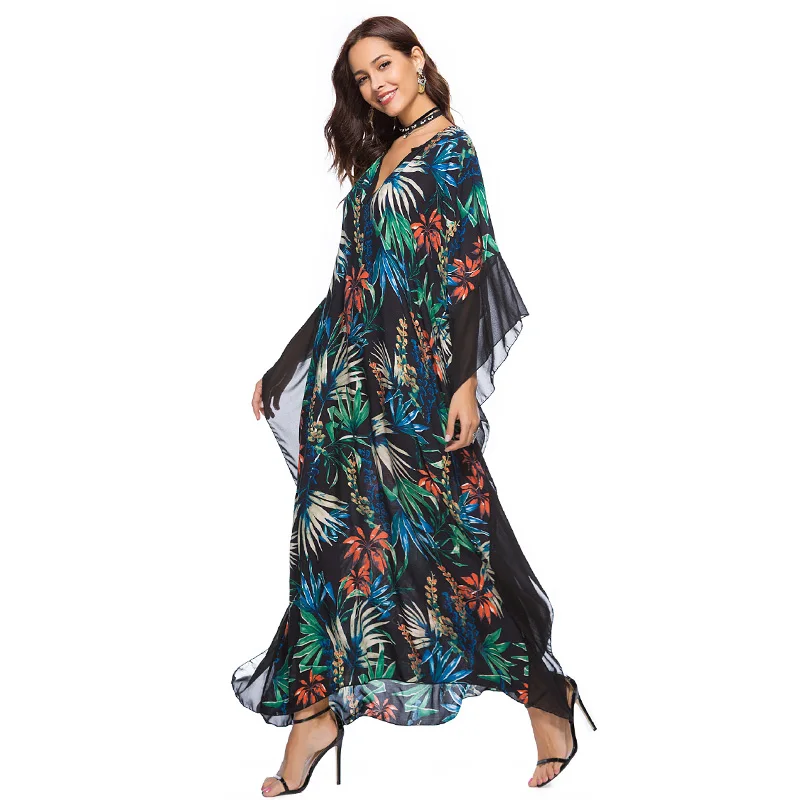 Платье LERFEY женское длинное повседневное Пляжное с рукавом летучая мышь|dress