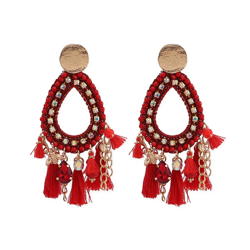 E1103 Red Oorbellen серьги с кисточками для Для женщин женские массивные серьги Модные украшения Для женщин длинные Винтаж богемные серьги-капли в подарок уха - Окраска металла: E1103 Red