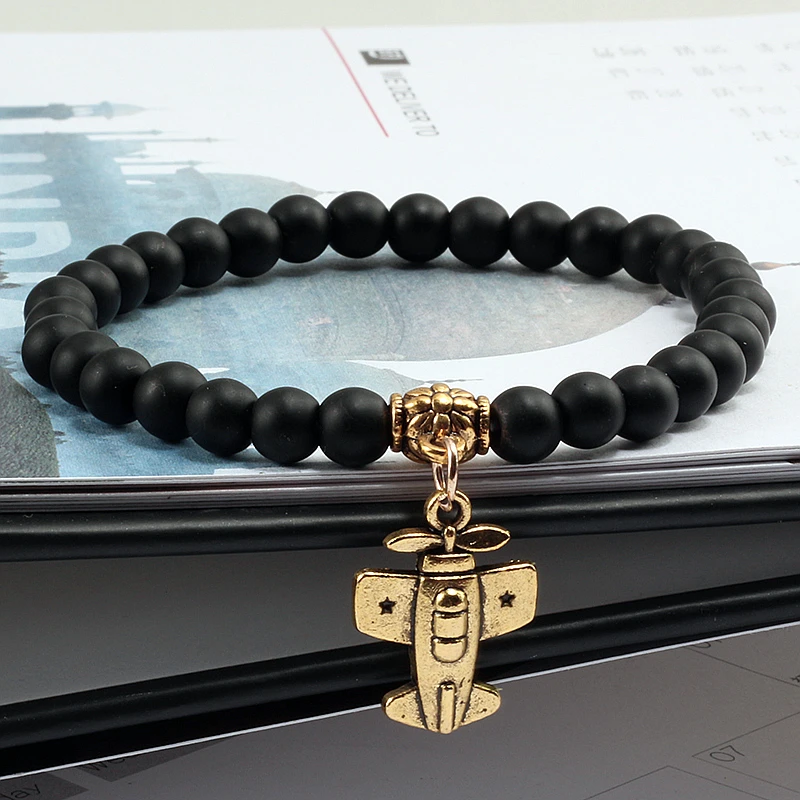 Классический 6 мм натуральная Бирюза Бусины расстояние Браслеты Для мужчин