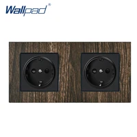 double eu socket wallpad aluminium satin metal panel wood 2 eu schuko power socket 110v 240v ac wall outlets for home 17286mm