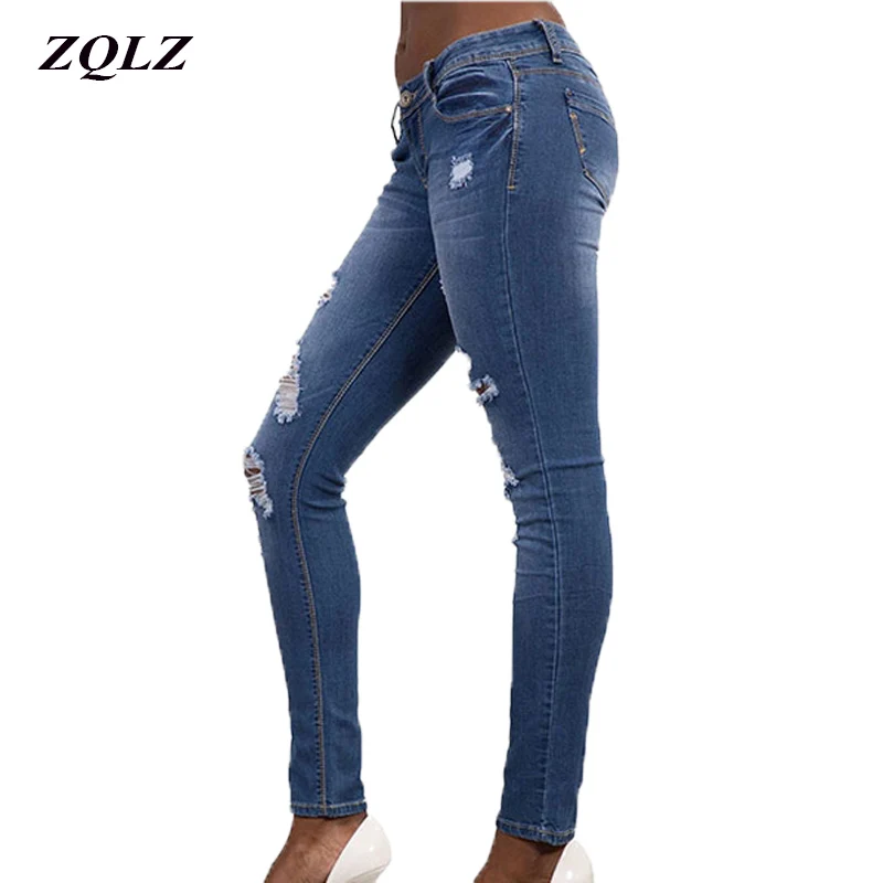 ZQLZ Jeans Woman Fashion Ripped Ultra Stretch Skinny Ture Pencil Pants Women Summer Denim Trousers Femme |