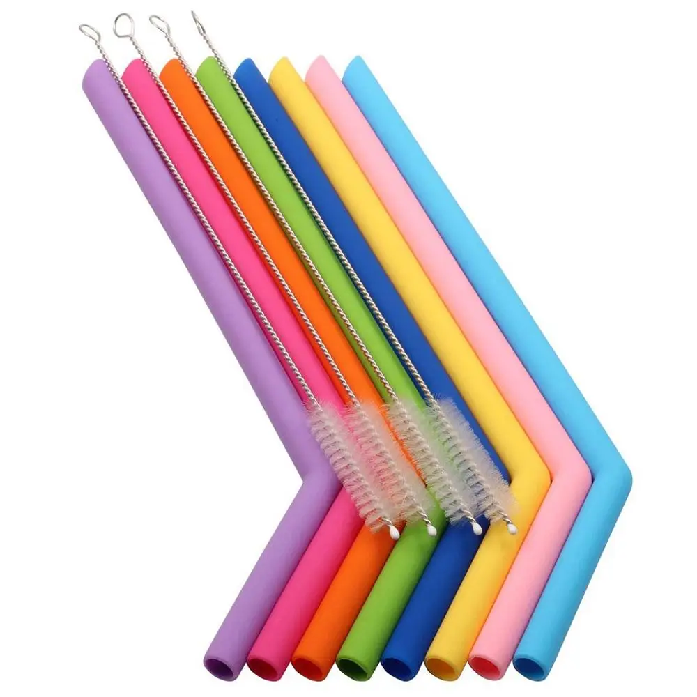 Cup Accessories Многоразовые, для питья соломы Еда Класс силиконовые соломинки для дома вечерние Waterware Аксессуары 8 ПК с 4 Щетки Тапа lata#10 - Цвет: Cup Accessories