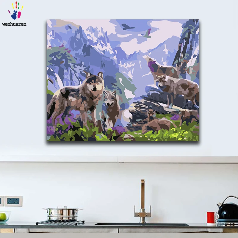 DIY Coloring paint by numbers Animals under the purple sky paintings with kits 40x50 framed | Дом и сад