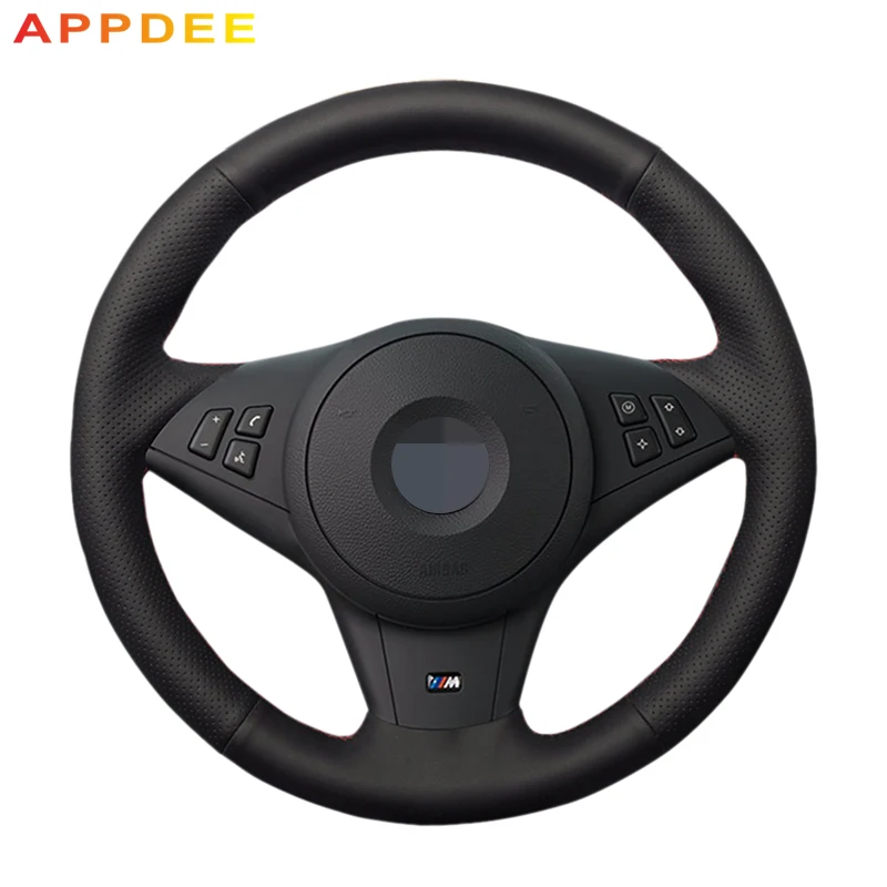 AppDee черная искусственная кожа Чехол рулевого колеса автомобиля для BMW E60 530i E63 E64