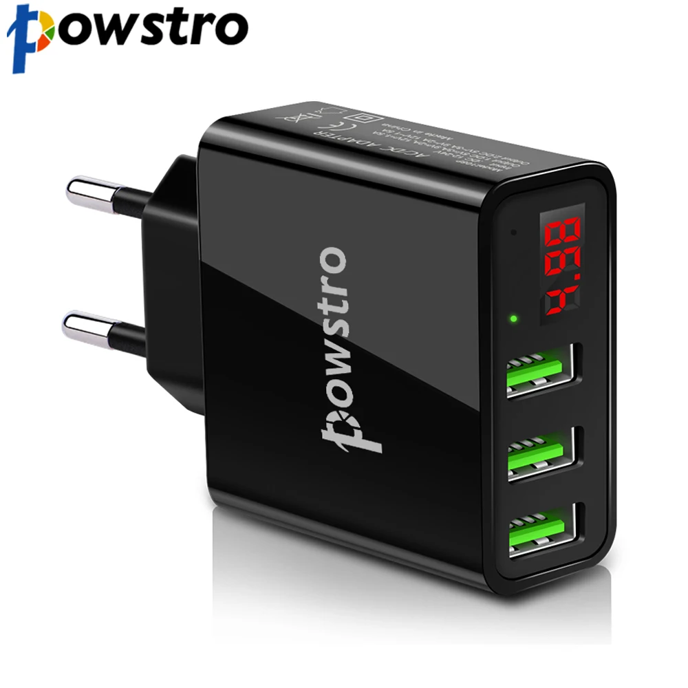 Powstro 3 USB зарядное устройство настенное диспла для тока и напряжения iphone Samsung Xiaomi mi5
