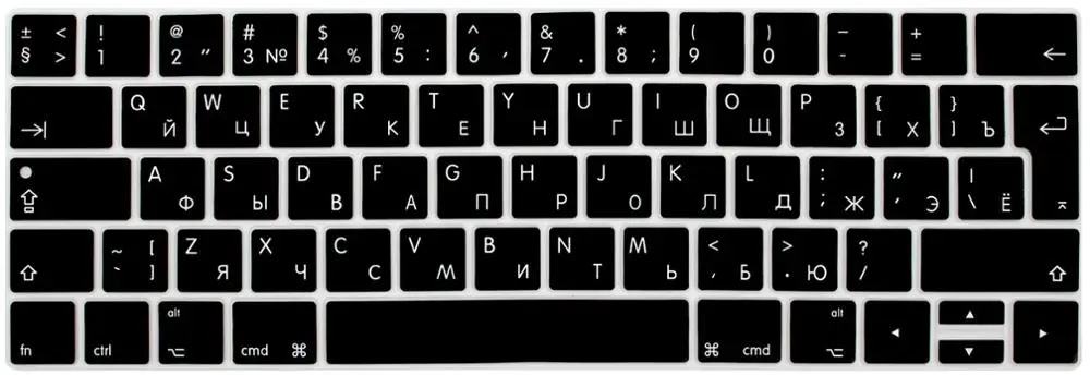 Русская раскладка клавиатуры Крышка силиконовая кожа для нового Macbook Pro 13 15 дюймов с сенсорной панелью A1706 A1707-EU Enter - Цвет: Черный