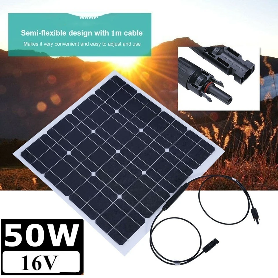 50W 16V гибкий портативный зарядное устройство солнечной панели портативные комплекты дома Двойной USB для телефона 12V батареи RV автомобиль рыбалка лодка кемпинг походы монокристаллические повербанк солнечный солнечн