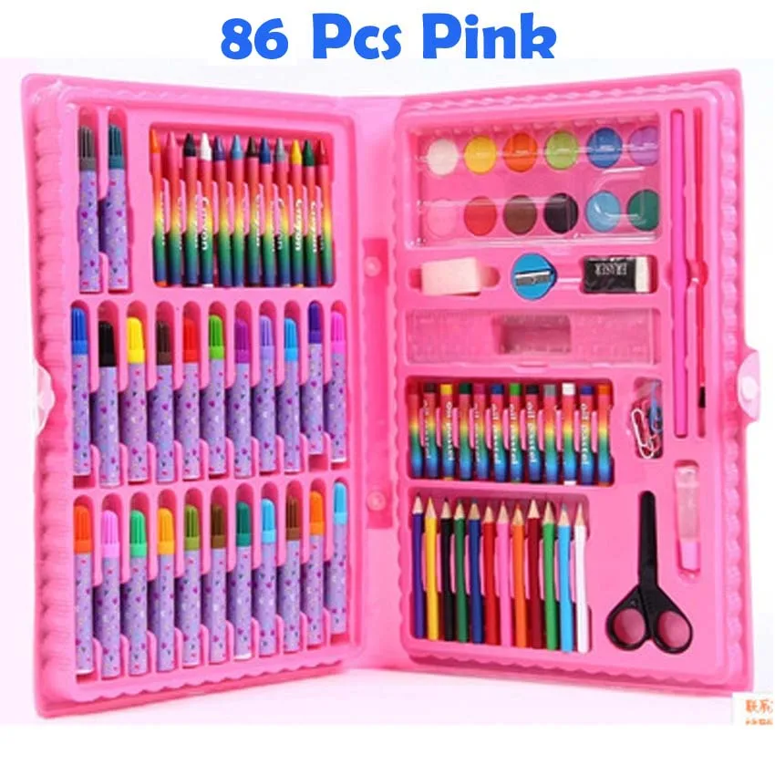 86 Pcs Pink Set 42/86 шт дети 12 Цветов маркер акварель ручка пакет набор детей Живопись Карандаш пигмент для Книги по искусству рисования питания подарки - Цвет: 86 Pcs Pink Set