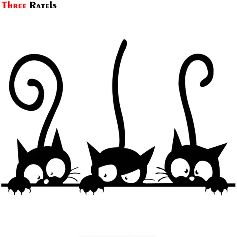 Фотообои Three Ratels FTZ-5 #20x8 см настенная фотография 3D большая черная наклейка Peeking Cat |