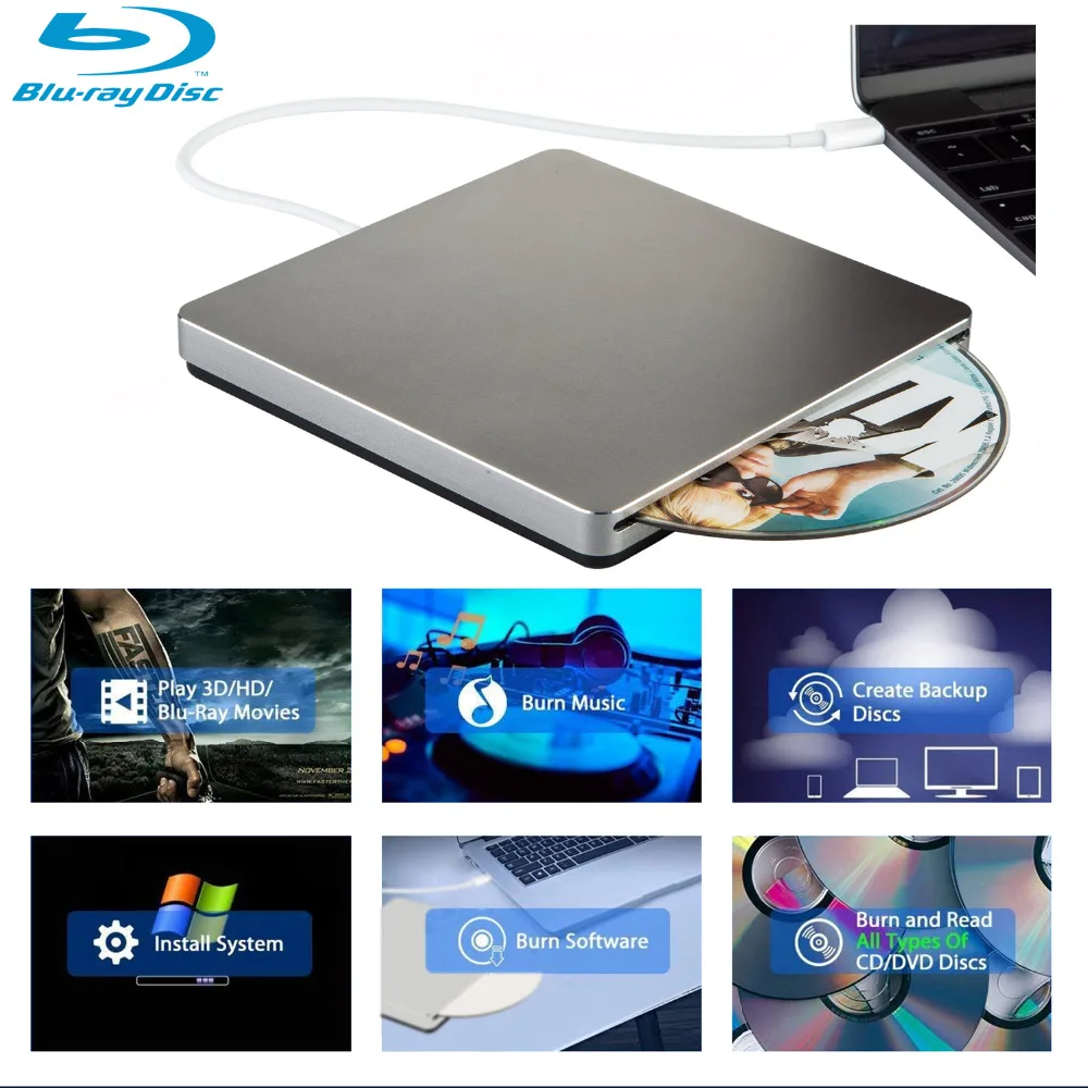Внешний Blu Ray привод USB C внешний DVD Bluray проигрыватель ридер диск совместим с Mac/MacBook