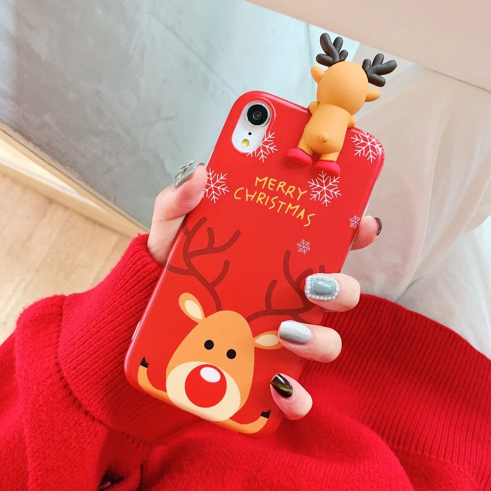 Зимний чехол для телефона iPhone 6 6s Plus 3D милый мягкий 7 8 X Christma Олень XS max XR |