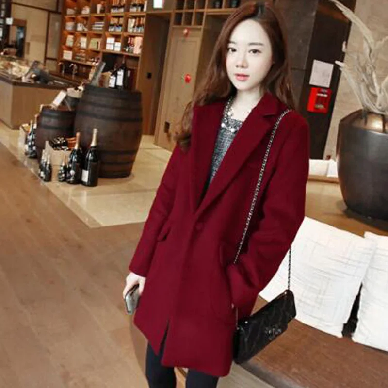 

Womens Wool Blend Coat Winter Grey Black Warm Autunm Long Coat Jackets Outwear Plus Size Harajuku Korean Japanese Plain Coats