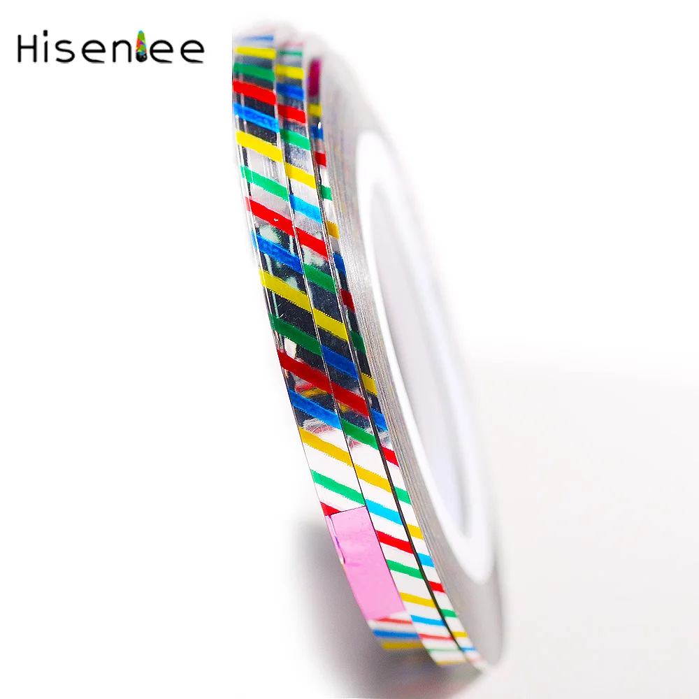 Hisenlee 3 рулонов 1 мм 2 мм 3 мм Nail Art Блеск съемная лента для линии, полосы инструменты для украшения ногтей клей наклейки для маникюра - Цвет: colors