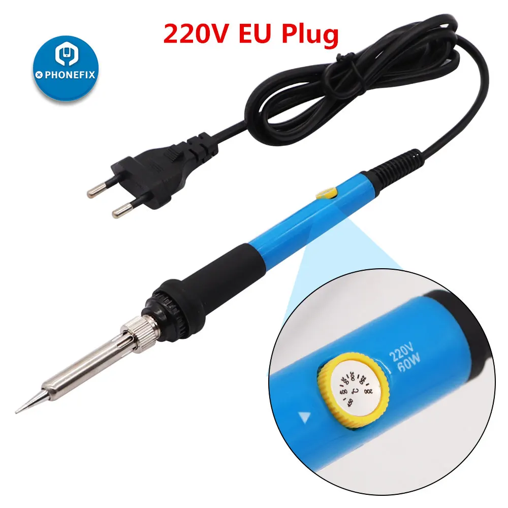 220V EU Solder Iron PHONEFIX 60 Вт Электрические паяльники Регулируемая температура паяльник тепловой карандаш мобильный телефон инструмент для ремонта материнской платы - Цвет: 220V EU Solder Iron