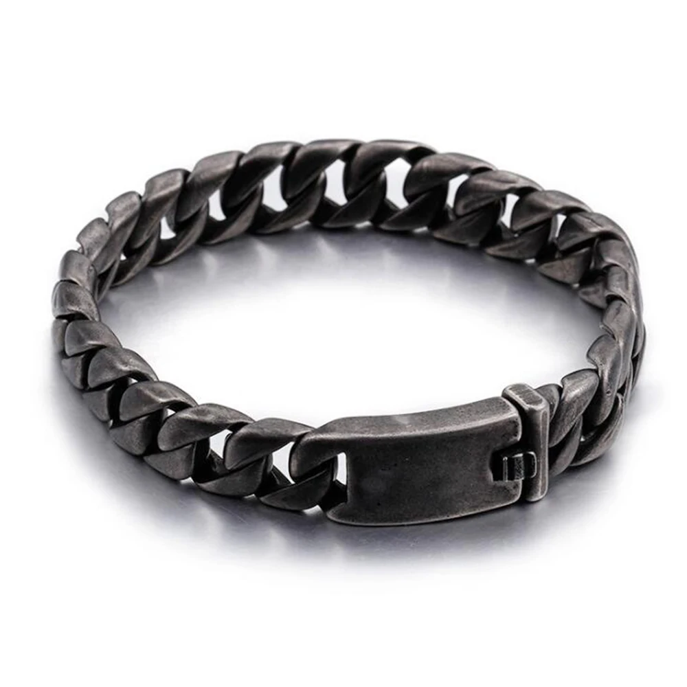 13/17/20/25mm Wide Heavy Curb Cuban Bracelets Black 316L Stainless Steel Vintage Bike Biker Bracelet Mens Boys Chain Jewelry | Украшения и