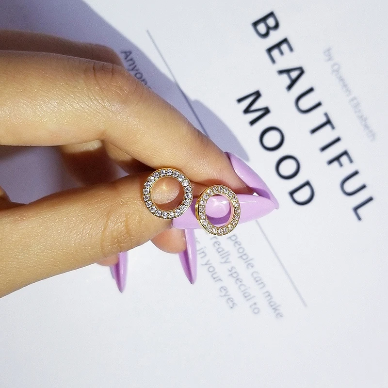 Женские серьги гвоздики с кристаллами цвета розового золота и серебра черным