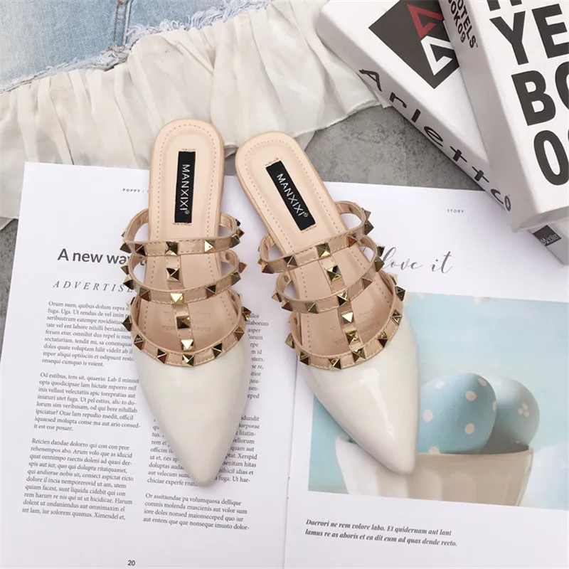 2019 брендовая дизайнерская удобная обувь с заклепками летние женские шлепанцы из