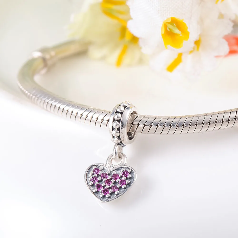 Devolove 925 пробы Серебряное сердце с красный бисер CZ подходят оригинальный Pandora