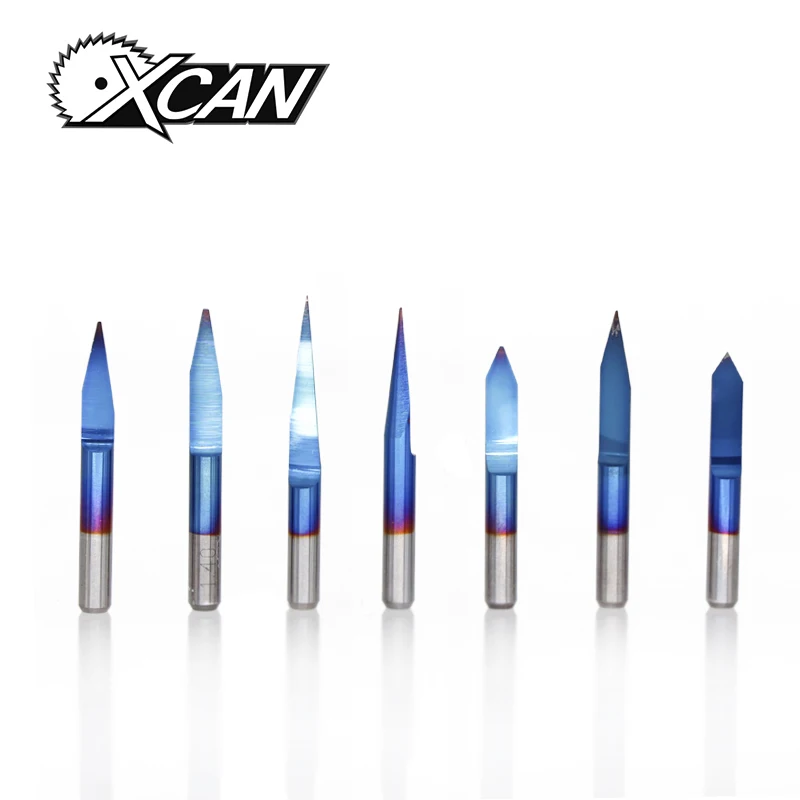 XCAN 10 шт. с голубым покрытием PCB 3D гравировальные биты 30/40 градусов карбид V Форма фрезерный станок с ЧПУ Бит фреза для гравировки с ЧПУ