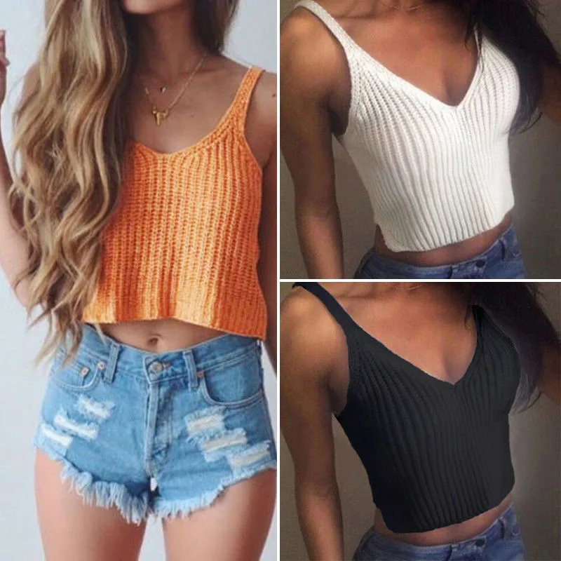 Женский трикотажный однотонный топ повседневный облегающий жилет с глубоким v