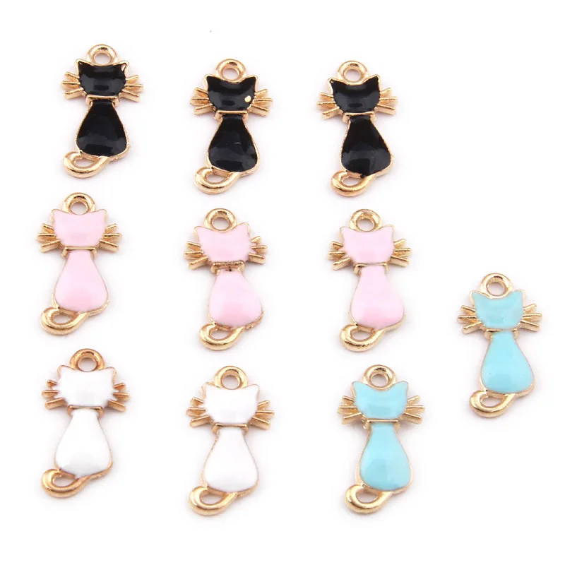 10pcs 21*5mm Kawaii Gold metal enamel kitten cat charms Handmade DIY Bracelet pendants Alloy earring Jewelry making Accessories | Украшения