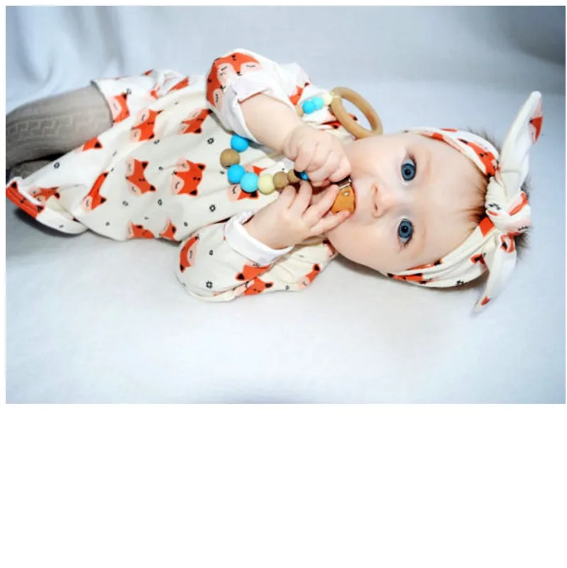New 2018 fashion newborn baby girl clothes long sleeve fox printed 2pcs/suit infant clothing set Outfits |