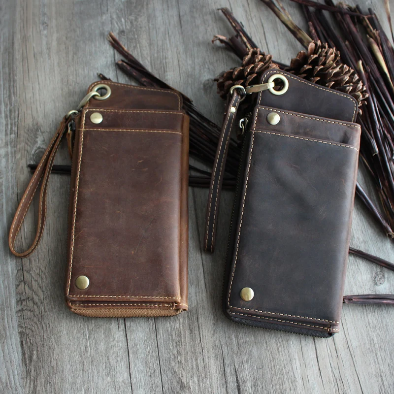 Высокое качество Мужской винтажный двойной кошелек клатч из натуральной кожи