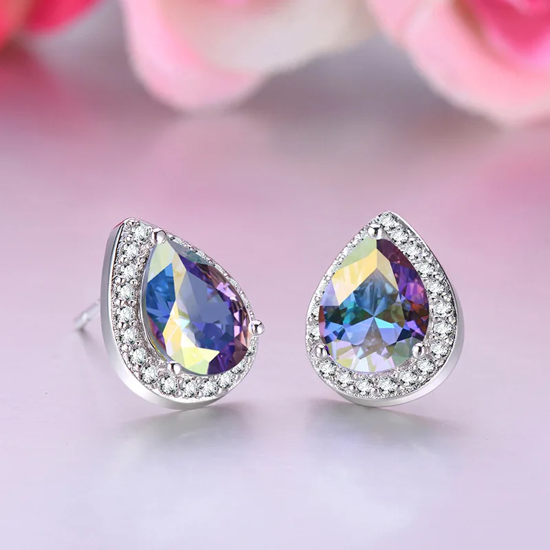Water Drop Новые модные разноцветные Круглые серьги со стразами для женщин с серебряными серьгами-шпильками вечерние свадебные ювелирные изделия Brincos - Окраска металла: Water Drop