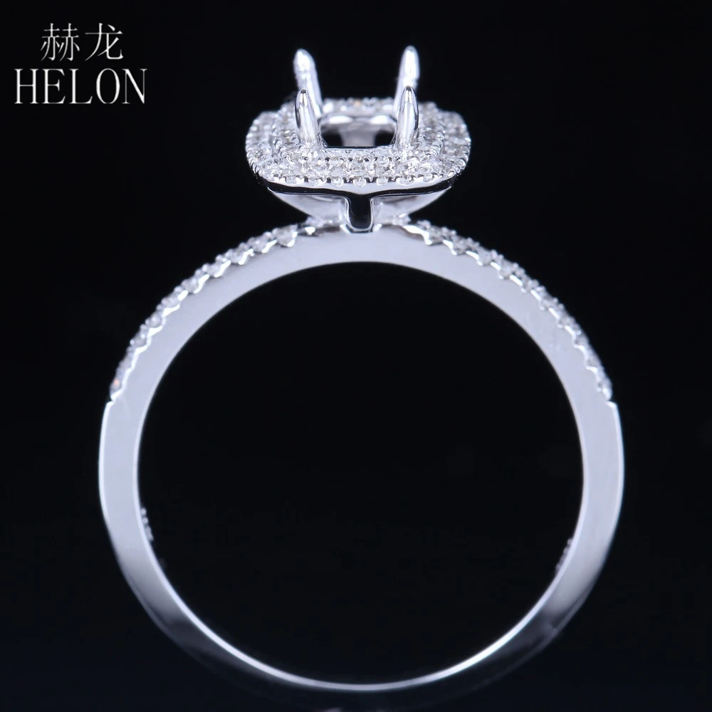 HELON Подушка 4X6mm твердое 10K белое золото два Halo Pave 0 25ct натуральные бриллианты