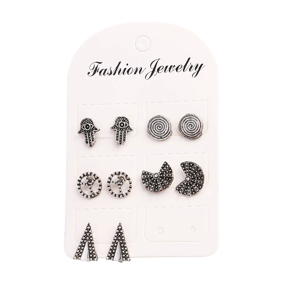 Набор серег-гвоздиков в винтажном этническом стиле для женщин металлические