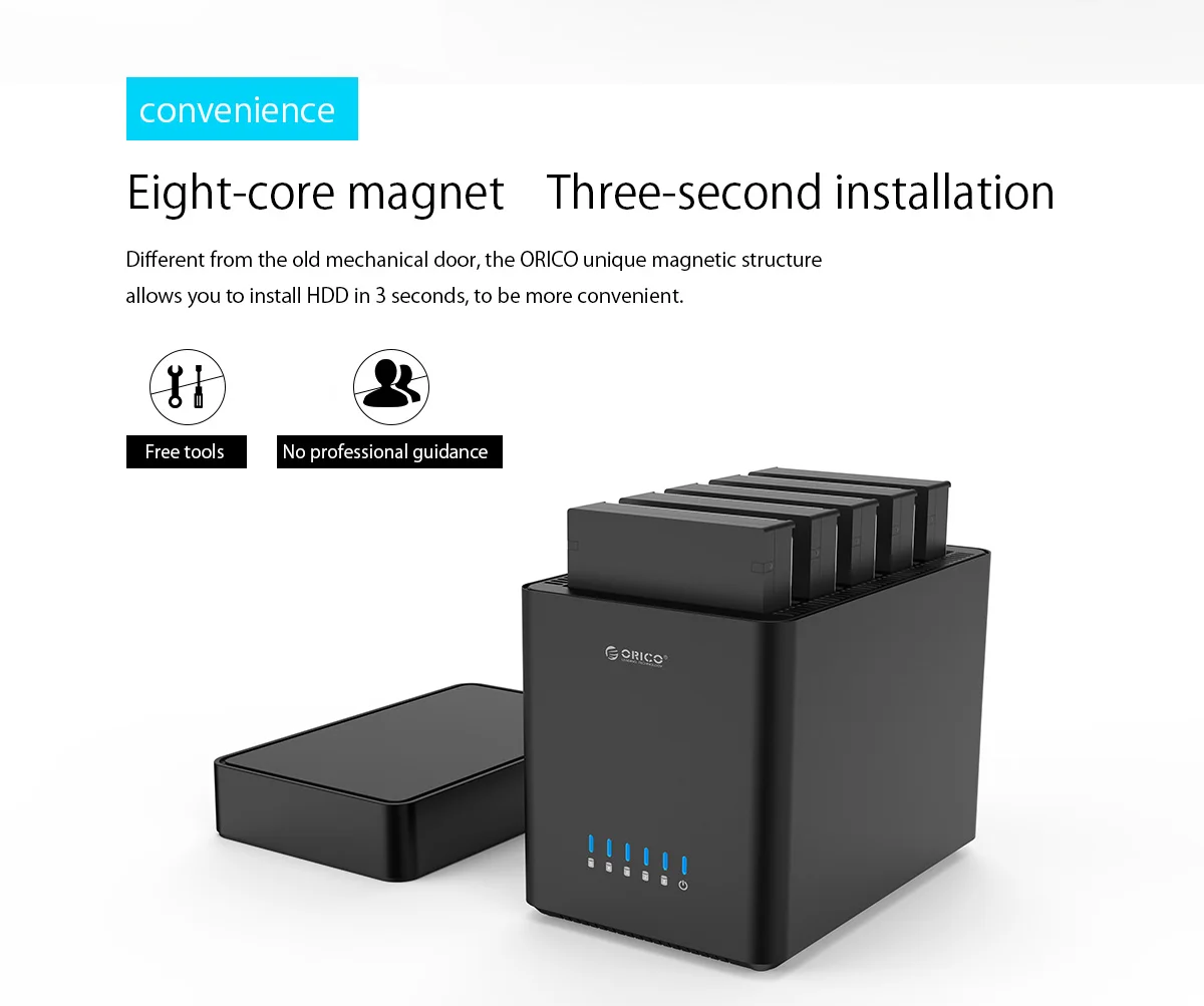 ORICO 5 отсек магнитного типа 3,5 дюймов type-C жесткий диск Корпус SATA3.0 3,5 в HDD Чехол Поддержка UASP 12V6. 5A мощность макс 50 ТБ