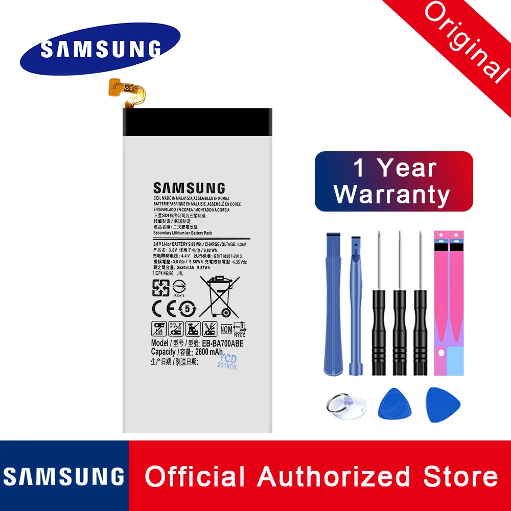 100% Оригинальный запасной аккумулятор для телефона Samsung Galaxy A7 2015 A700 A700FD A700S A700L 2600