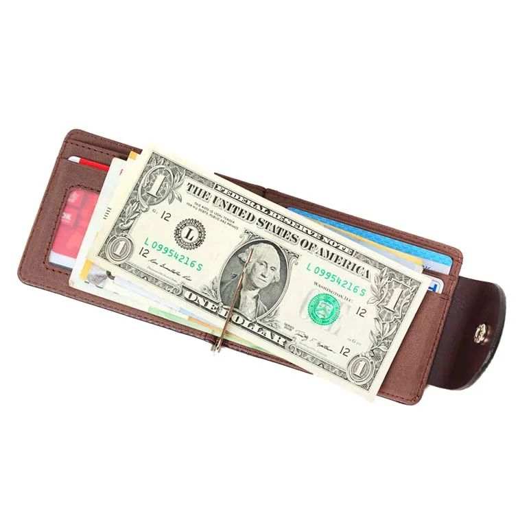 FGGS-Ultra-thin Slim Men Leather Money Clip Wallets ID Holder Brown |