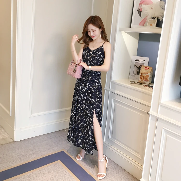 summer dress 2019 new sling floral print slim sexy trendy women's clothing black plus size omighty party | Женская одежда