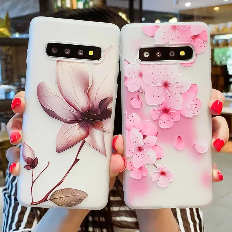 Рельефные чехлы для телефонов Samsung Galaxy S10 чехол с цветочным рисунком силиконовый