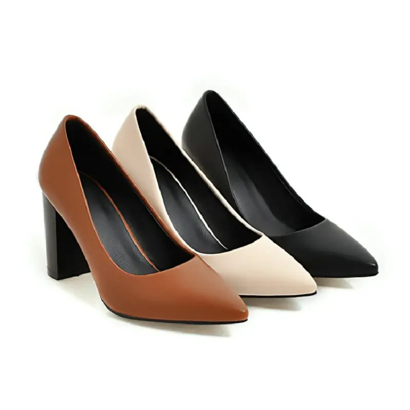 

Women Pumps thick heels Stilettos Pointed Cover Toe Shoes Ladies Block High Heels Chunky Office Dance Shoes Solid Big Size 42 43