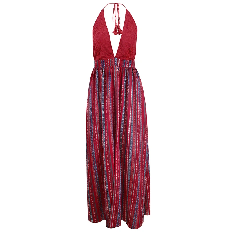 Сексуальная Boho Платье Лето 2018 модные глубоким v образным вырезом лоскутное