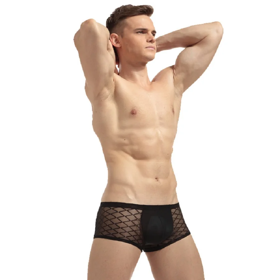 New Style Sexy Mesh Underwear Men Boxer Gay U Pouch Cuecas Shorts Mens Boxers | Мужская одежда