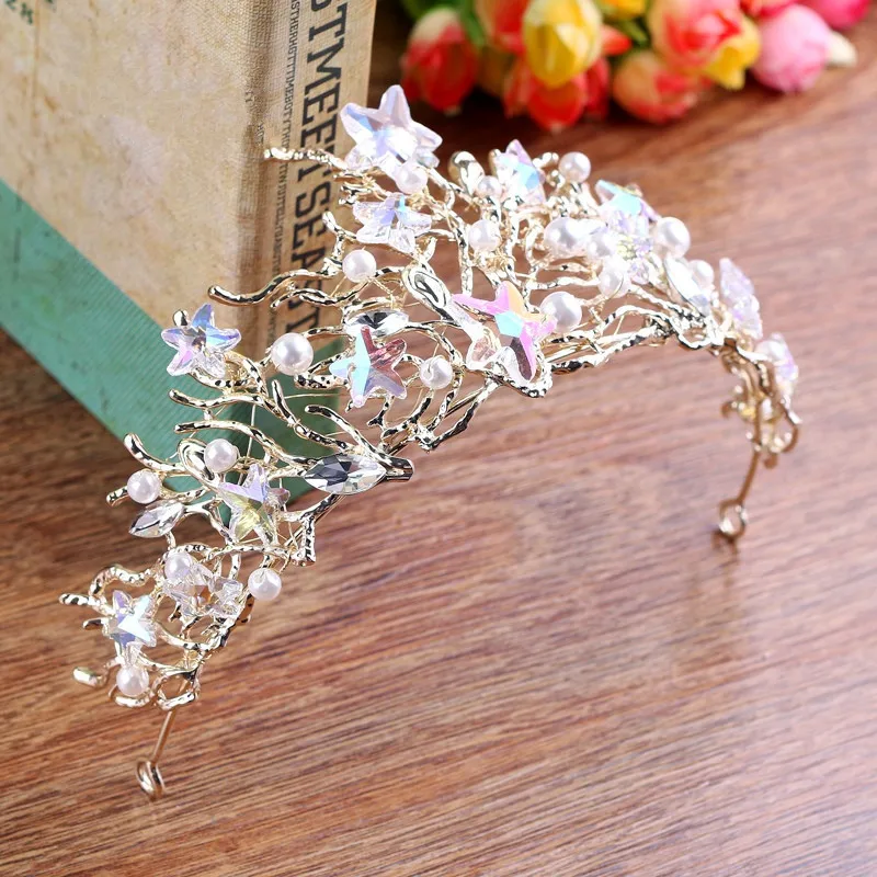 Женская свадебная корона с блестящими кристаллами в европейском стиле милая